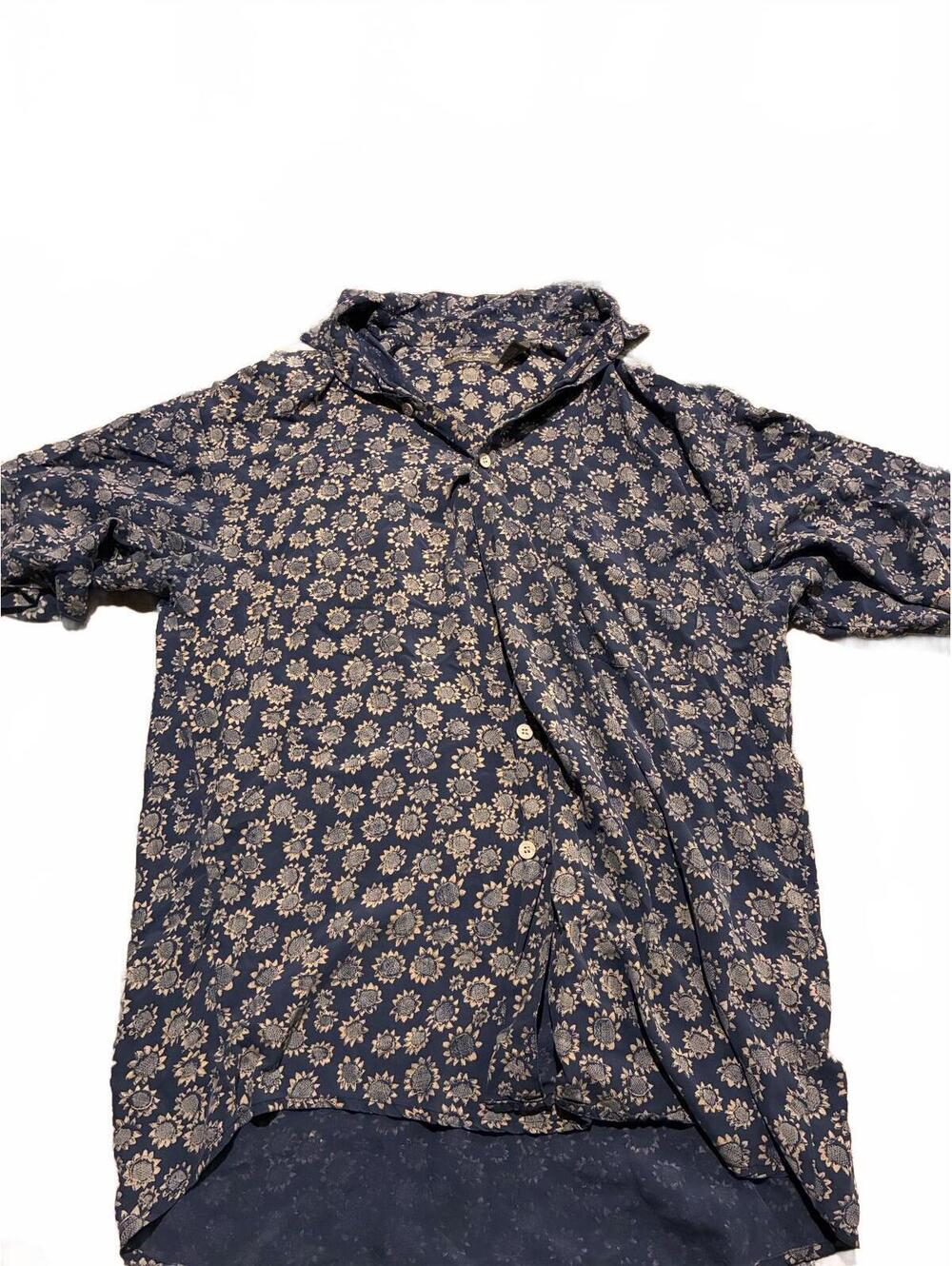 Robert Stock Navy Blue Silk Floral Button-Up Shirt M/M